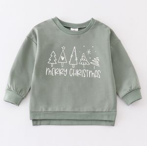 Kid Holiday Sweatshirt Sage Green NWT Merry Christmas with Trees Boy or Girl